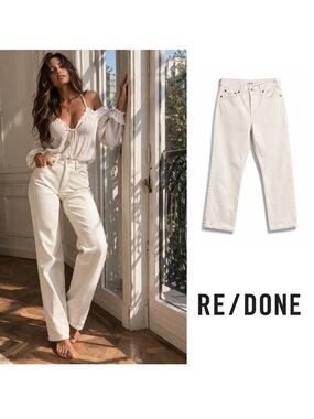 NEW Re/Done Cream High-Rise Easy straight Crop Jeans